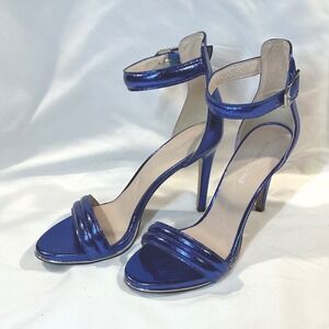 Kenneth Cole Brooke Metallic Blue Snakeskin Embossed Ankle Strap Heels 7.5M